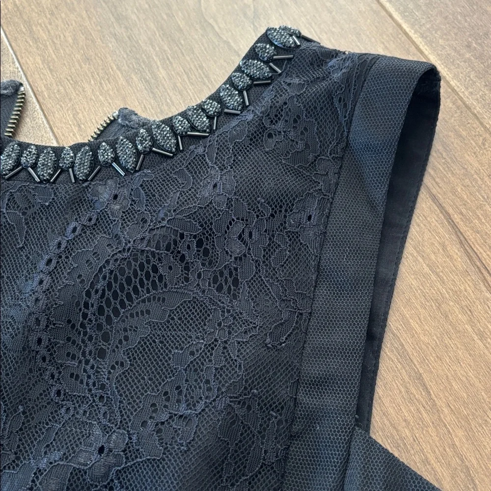 Miss Me Elegant Black Sleeveless Peplum Top with beaded and lace detail, size M - Picture 7 of 10